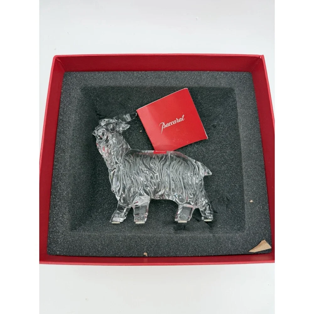 Rare Baccarat Crystal France Clear Long Hair Goat Solid Figurine Sheep Boxed